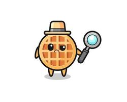 la mascota del lindo gofre circular como detective vector