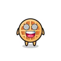 cute circle waffle character with hypnotized eyes vector