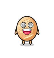 cute french bread character with hypnotized eyes vector