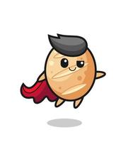 cute french bread superhero character is flying vector