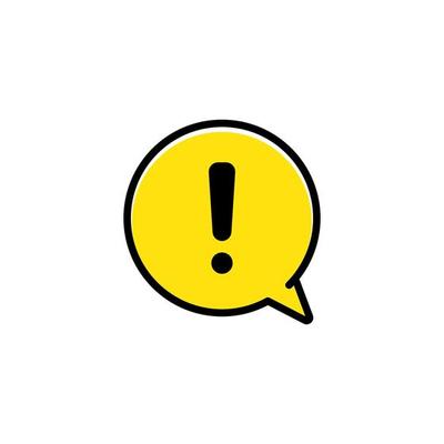 Hazard warning attention sign or exclamation symbol in a yellow speech bubble icon vector.