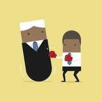 African businessman punching boss tumbler doll. vector