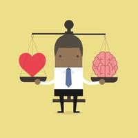 African businessman with Heart and brain on scales. vector