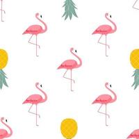 Colorful Pink Flamingo and Pineapple Seamless Pattern Background. vector