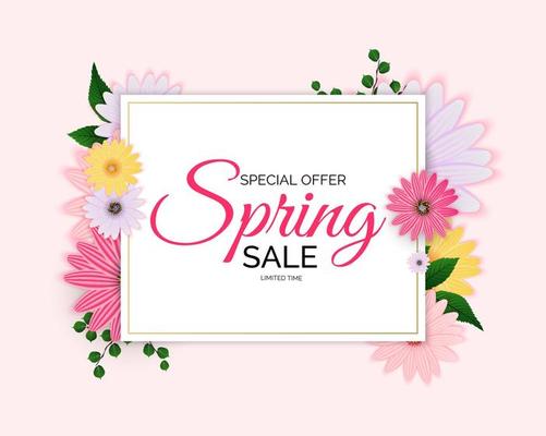 Promotion offer, card for spring sale season with spring plants