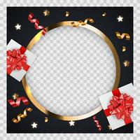 Abstract Golden Glossy Frame background with gifts and tinsel. vector