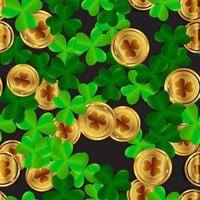 Clover Leaves with Golden Coin Seamless Pattern vector