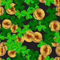 Clover Leaves with Golden Coin Seamless Pattern vector