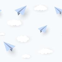 Paper Airplane and Clouds Seamless Pattern Background vector