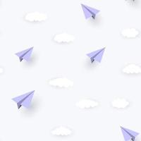 Paper Airplane and Clouds Seamless Pattern Background vector