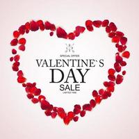 Valentines Day Sale, Discount Card with Rose Petals. vector