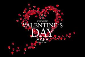 Valentines Day Sale, Discount Card with Rose Petals. vector