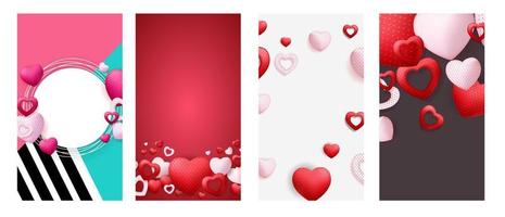 Valentines Day Love Background for Stories Post Set. vector