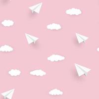 Paper Airplane and Clouds Seamless Pattern Background vector