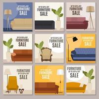 Furniture Sale Template Background Collection Set. Vector Illustration