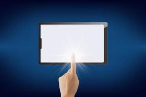 tableta sobre fondo azul y pantalla en blanco y negocios con concepto de tecnología foto