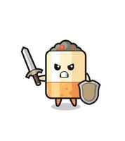 cute cigarette soldier fighting with sword and shield vector