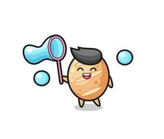 happy french bread cartoon playing soap bubble vector