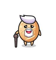 cute french bread grandpa is holding a stick vector