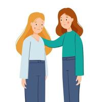 The girl supports her friend. The girl is crying. Women support each other isolated on a white background. Friendly support concept. vector