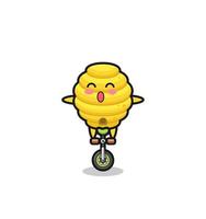 The cute bee hive character is riding a circus bike vector