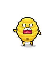 cute bee hive cartoon in a very angry pose vector