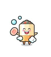 cigarette character is bathing while holding soap vector