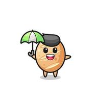 cute french bread illustration holding an umbrella vector