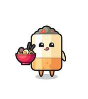 cute cigarette character eating noodles vector