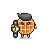 circle waffle mascot character as a MMA fighter with the champion belt vector