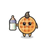 baby circle waffle cartoon character with milk bottle vector