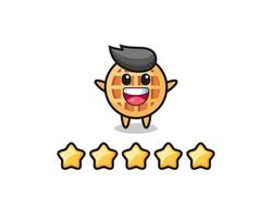 customer best rating, circle waffle cute character with 5 stars
