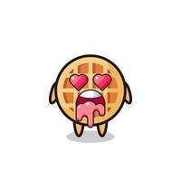 the falling in love expression of a cute circle waffle vector