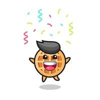 happy circle waffle mascot jumping for congratulation vector