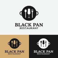 Vintage Pan with Glass Spoon Fork for Restaurant Logo Design Template vector