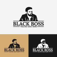 Silhouette of Man Guy Gentleman with Beard Logo Design Template vector