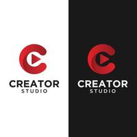 Letter Initial C with Play Button for Creator Logo Design Template vector