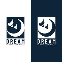 Crescent Moon with Dove for Production House Logo Design Template vector