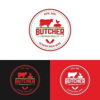 Vintage Butcher Badge Stamp in Retro Style Logo Design Template vector
