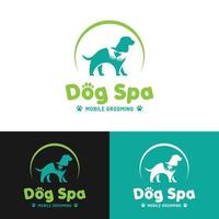 silueta de perro con un abrazo para la plantilla de diseño de logotipo de spa para perros vector