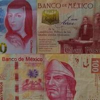 Aproximación a los billetes mexicanos de 100 pesos, fondo y textura foto