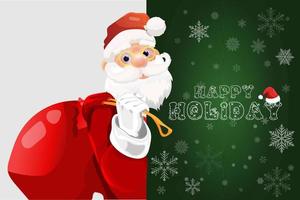 Happy Holiday greeting card Christmas Green background with SANTA CLAUS vector