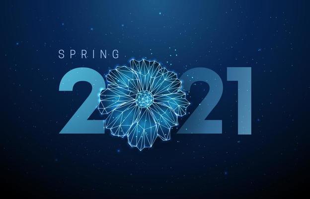 Abstract blue flower and number 2021  Year.