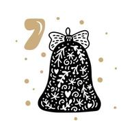 Advent calendar with cute scandinavian hand drawn vector. Twenty-four days before Christmas ethno. Seventh Day. Winter Illustration of Bell vector