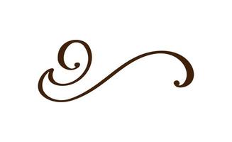 Vector vintage line elegant calligraphy divider and separator, swirl and corner decorative ornament. Floral line filigree design element. Flourish curl element for invitation or menu page illustration
