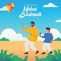 Father And Son Playing Kite during Makar Sankranti vector