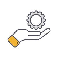 Development solution thin Line Icon. Gear in hand innovation logo. Vector Illustration