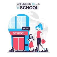 Children go to school isolated cartoon concept. vector