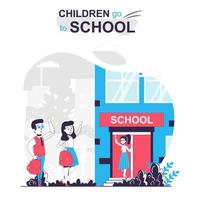 Children go to school isolated cartoon concept. vector