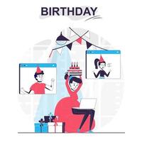 Birthday isolated cartoon concept. Woman celebrating vector